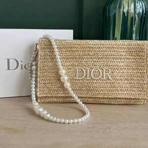 Dior Beaute Raffia Clutch with Pearl Crossbody Strap - GWP